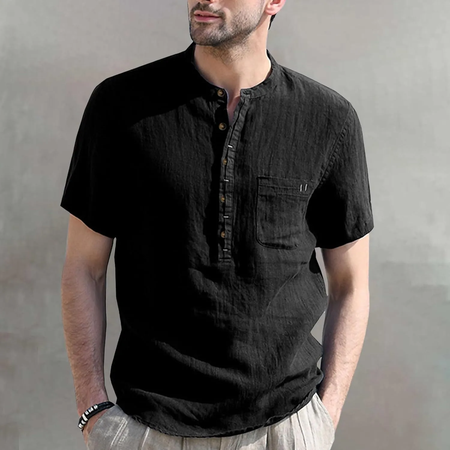 100 Percent Cotton Linen Shirts for Men Long Sleeve Long Sleeve Button Down Shirt Men Lightweight Relaxed Fit