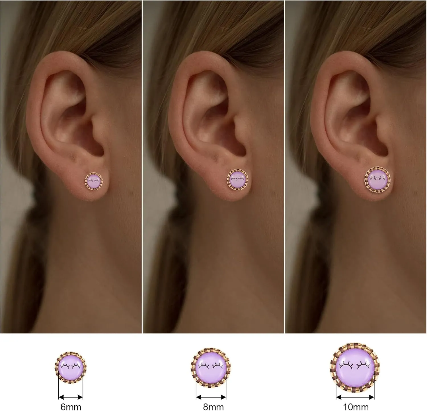 12 Pairs Colored Cat's Eye Gemstone Stud Earrings, 18K Gold Plated Surgical Stainless Steel Multicolor Gem Stone Stud Earrings Set for Women