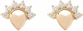 14K Gold Small Love Flower Stud Earrings, Tiny Heart Diamond (0.12ct) Stud Earring, Minimalist Stud, Cartilage Piercing, Body Jewelry, Gift For Her.