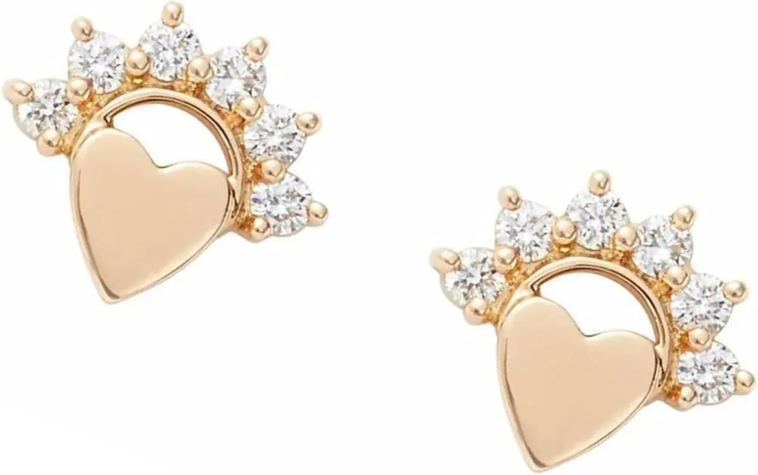 14K Gold Small Love Flower Stud Earrings, Tiny Heart Diamond (0.12ct) Stud Earring, Minimalist Stud, Cartilage Piercing, Body Jewelry, Gift For Her.