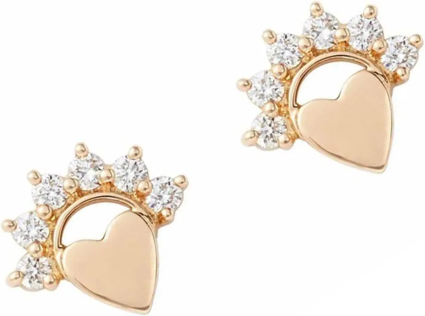 14K Gold Small Love Flower Stud Earrings, Tiny Heart Diamond (0.12ct) Stud Earring, Minimalist Stud, Cartilage Piercing, Body Jewelry, Gift For Her.
