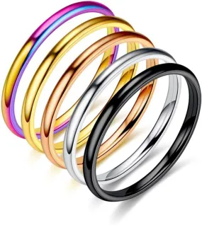 1mm Stainless Steel Stacking Rings for Women | Thin Gold Plain Band Rings | Thumb Pinky Midi Rings | Comfort Fit