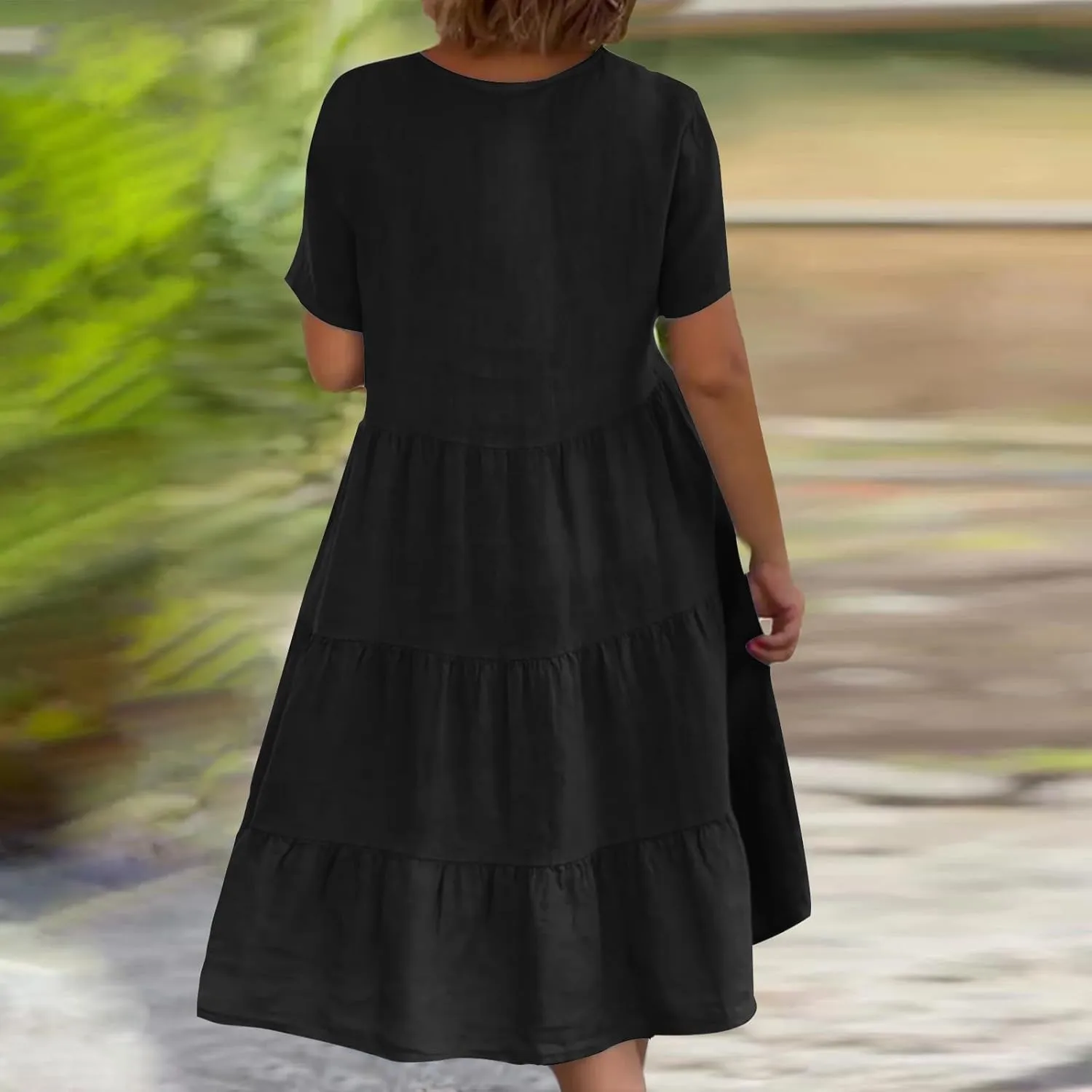 2024 Summer Dress for Women Plus Size Casual V Neck Short Sleeve Tiered Dress Swing Midi Dress A-Line Party Dresses