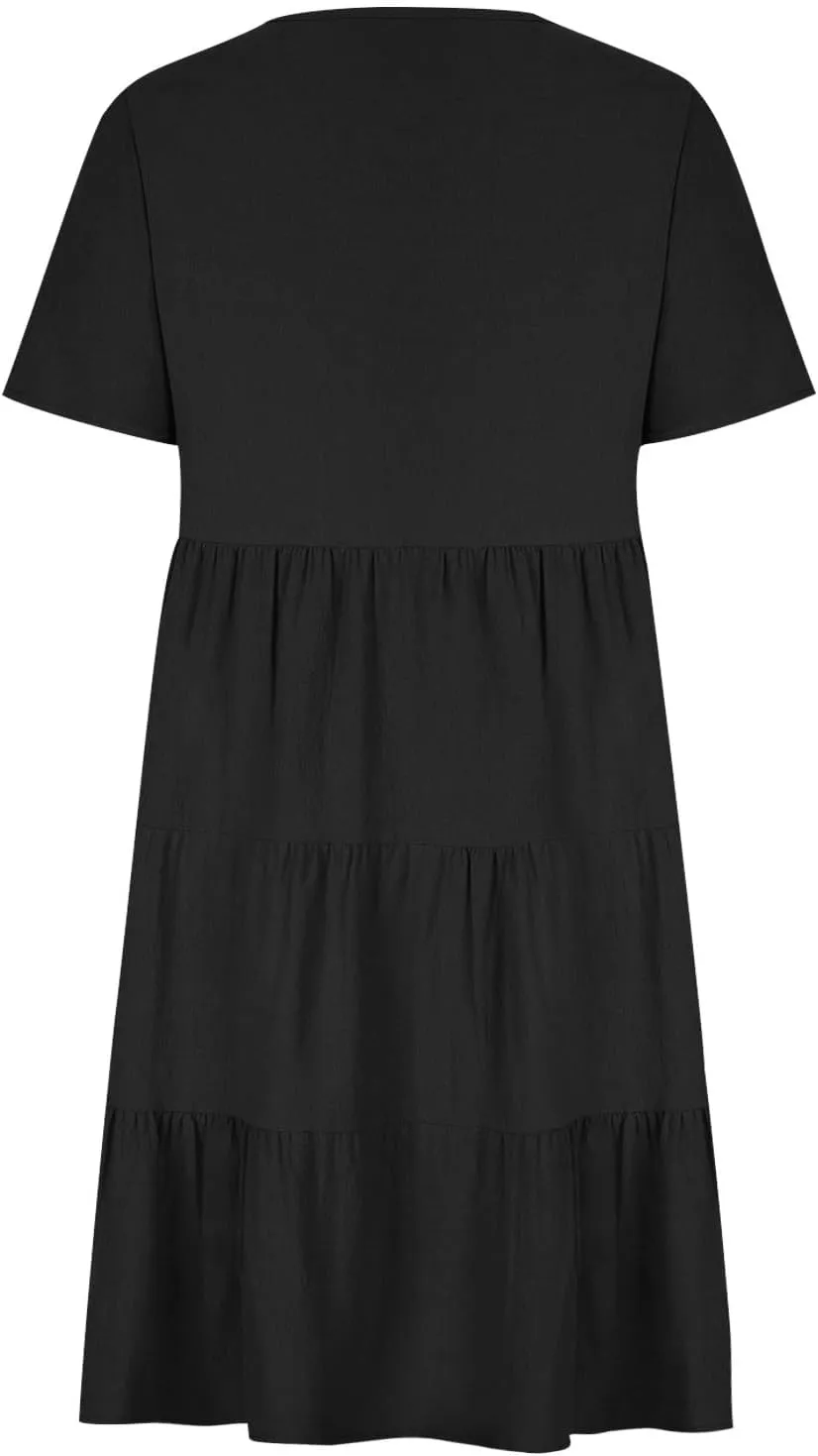 2024 Summer Dress for Women Plus Size Casual V Neck Short Sleeve Tiered Dress Swing Midi Dress A-Line Party Dresses