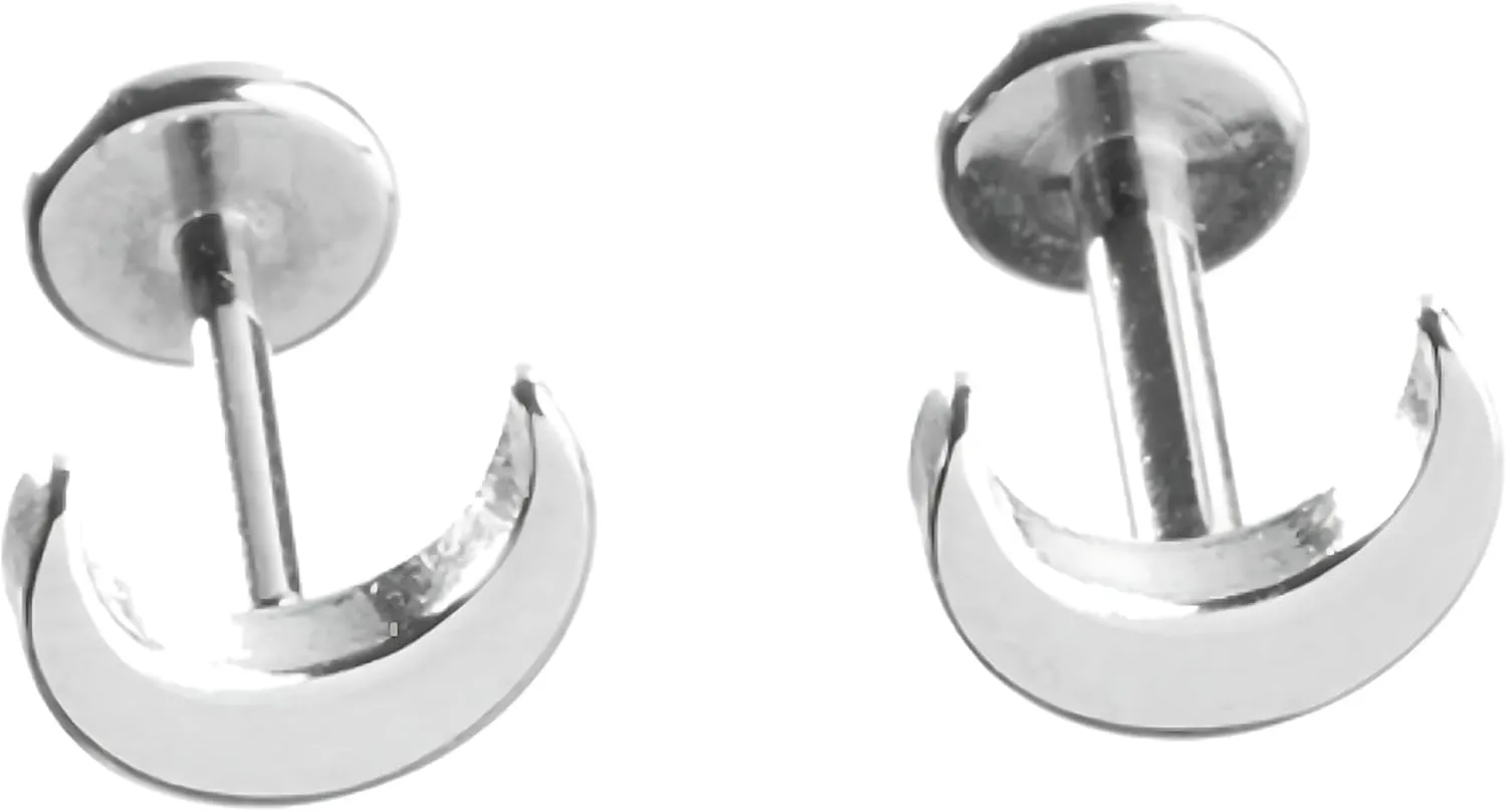 20G Implant Grade Titanium Crescent Moon Labret Stud Threadless Flatback Tragus Earring Cartilage Stud Conch Push In Stud for Women and Men Hypoallergenic Minimalist Earrings