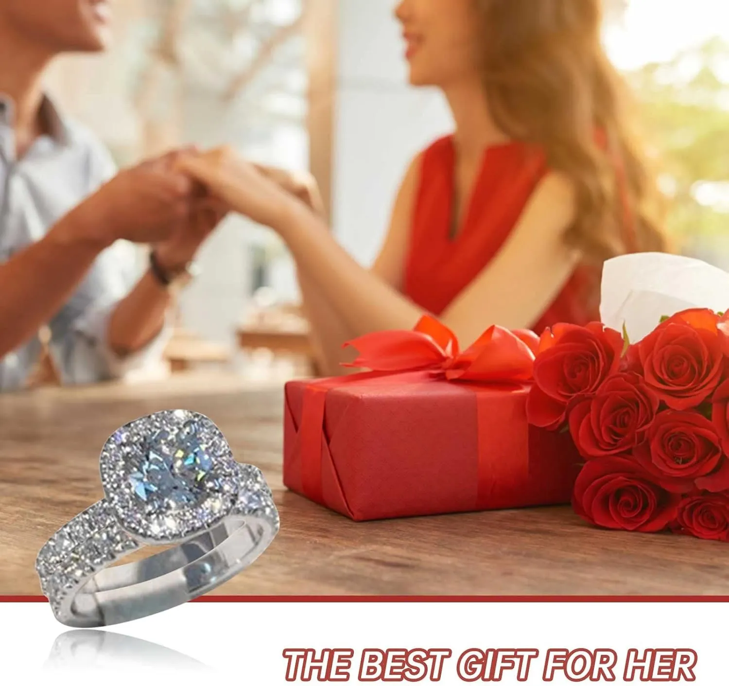 2pc Cushion Square 925 Silver Cubic Zirconia Anniversary Ring for Women Wedding Engagement Ring Sets Valentine's
