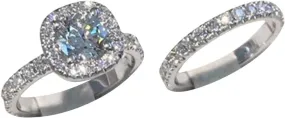 2pc Cushion Square 925 Silver Cubic Zirconia Anniversary Ring for Women Wedding Engagement Ring Sets Valentine's