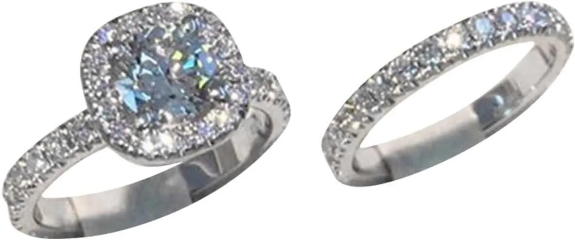 2pc Cushion Square 925 Silver Cubic Zirconia Anniversary Ring for Women Wedding Engagement Ring Sets Valentine's