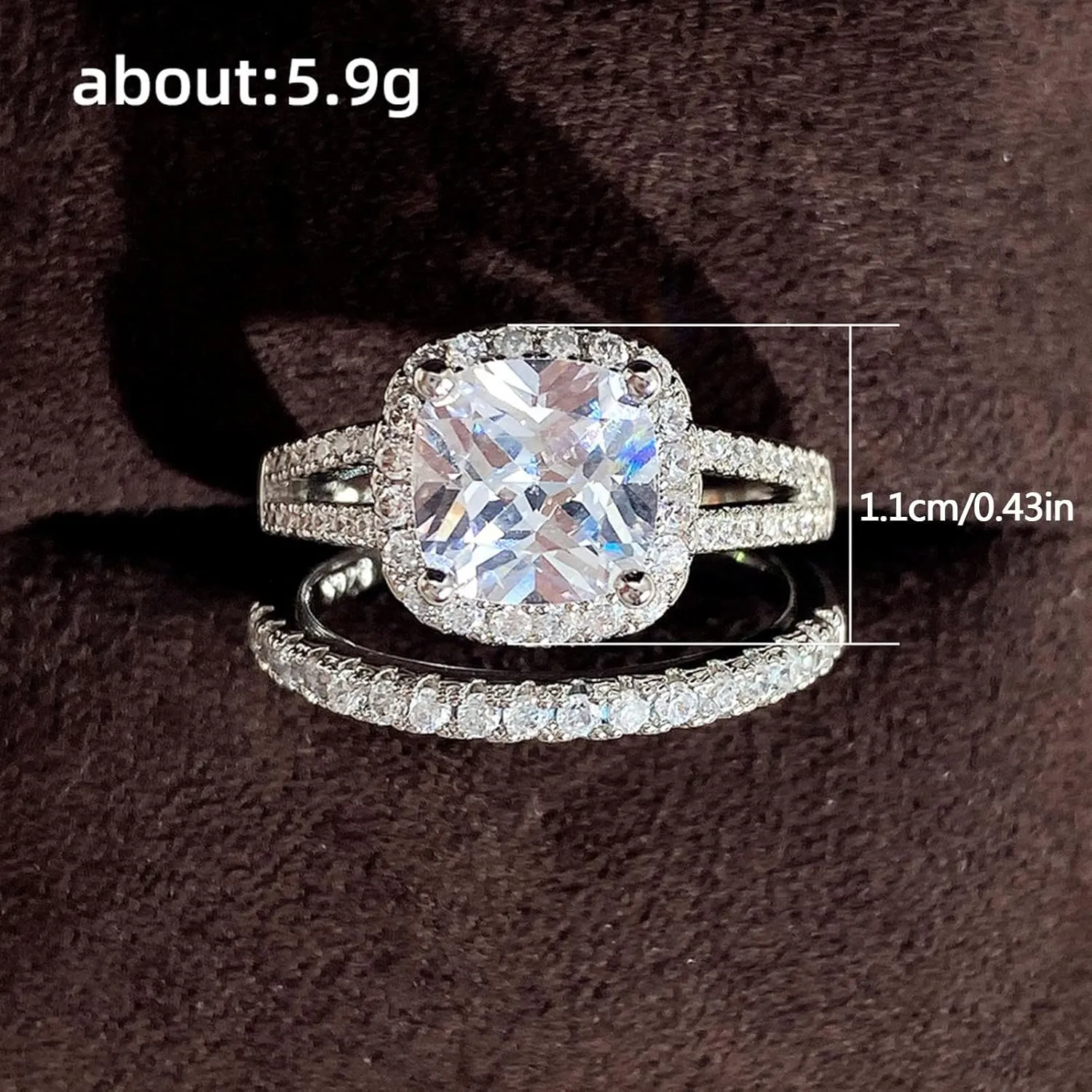 2pcs Couple Ring Full Cubic Zircon Ring Set, Exquisite Stackable Square Zircon Engagement Wedding Rings for Women