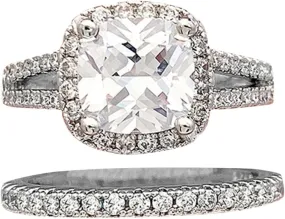 2pcs Couple Ring Full Cubic Zircon Ring Set, Exquisite Stackable Square Zircon Engagement Wedding Rings for Women