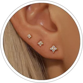 3 Pairs Gold Earring Sets for Multiple Piercings Hypoallergenic Small Diamond Stud Earrings Gold Heart Cartilage Earrings Silver Stack Piercing Earrings Studs