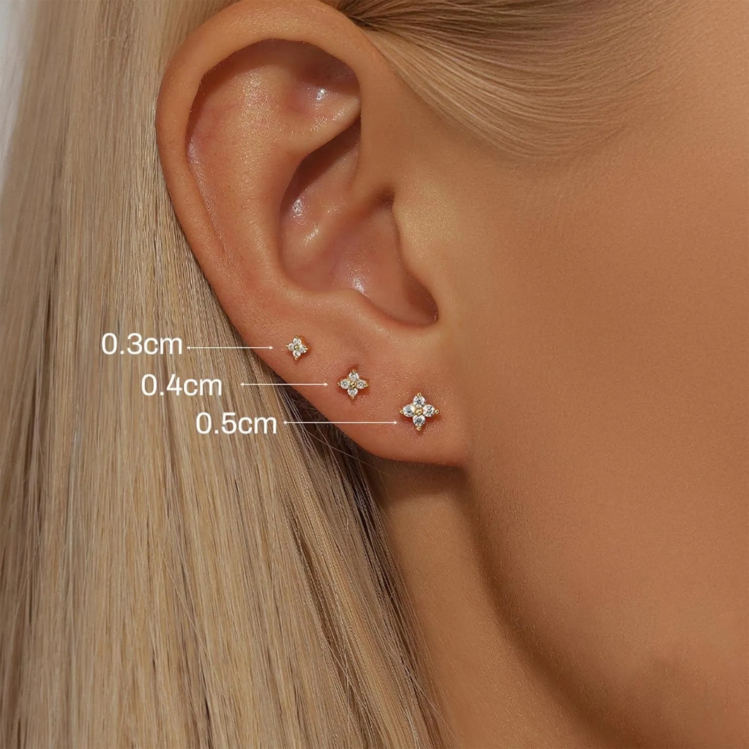3 Pairs Gold Earring Sets for Multiple Piercings Hypoallergenic Small Diamond Stud Earrings Gold Heart Cartilage Earrings Silver Stack Piercing Earrings Studs