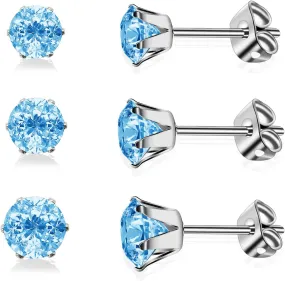 3 Pairs Titanium Earrings 4,5,6 mm Cubic Zirconia Earrings Studs Nickel Free Hypoallergenic Studs Earrings for Women