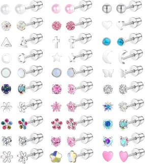 30 Pairs G23 Hypoallergenic Screw Back Earrings for Women Surgical Steel Small Stud Earrings 20G Tiny Cartilage Stud Earrings Screw Back Stud Earring Piercing Jewelry