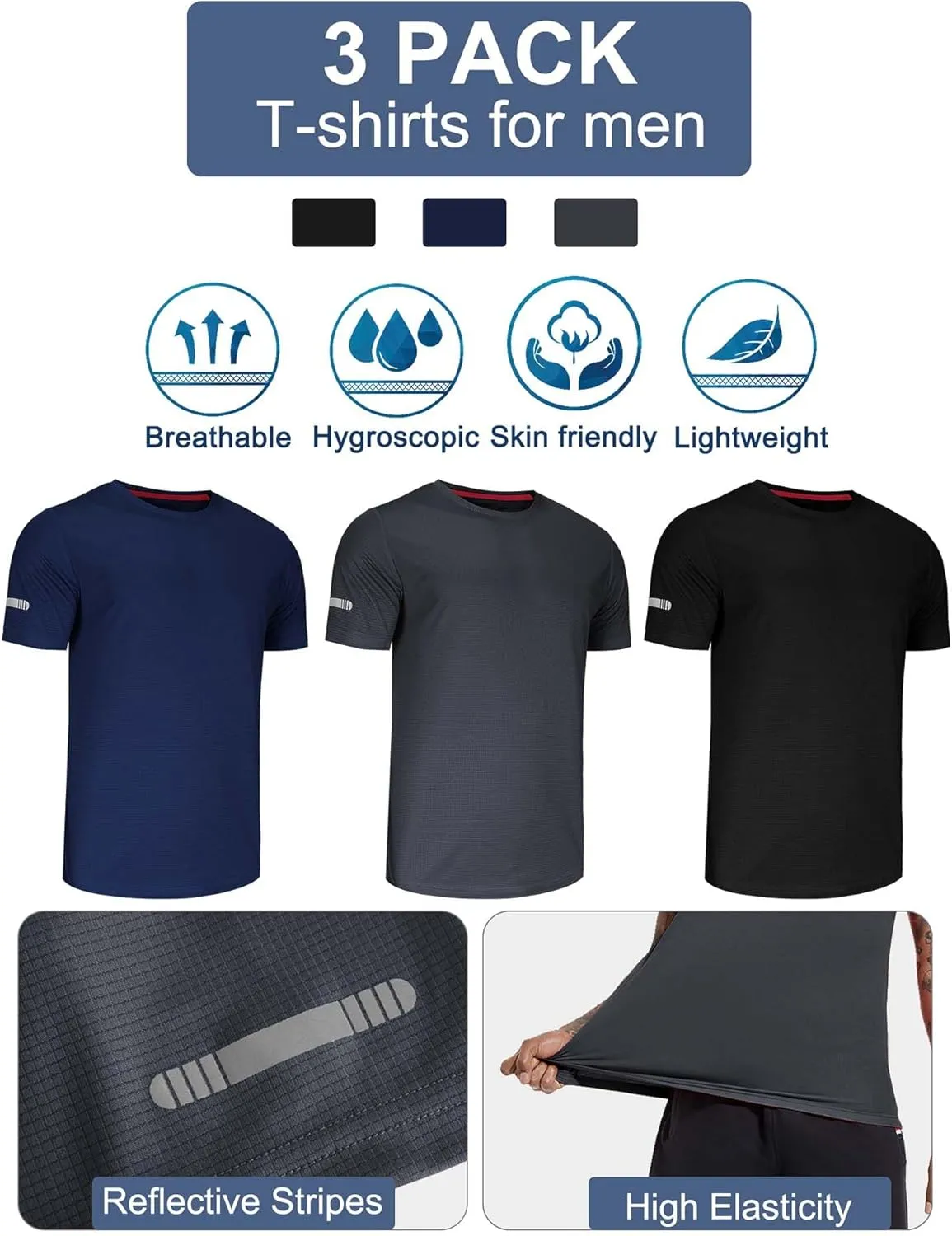 3/5 Pack Men's T Shirts Gym T Shirts for Men Running Shirts Dry Fit Workout Shirts Training Shirts Exercise T Shirts