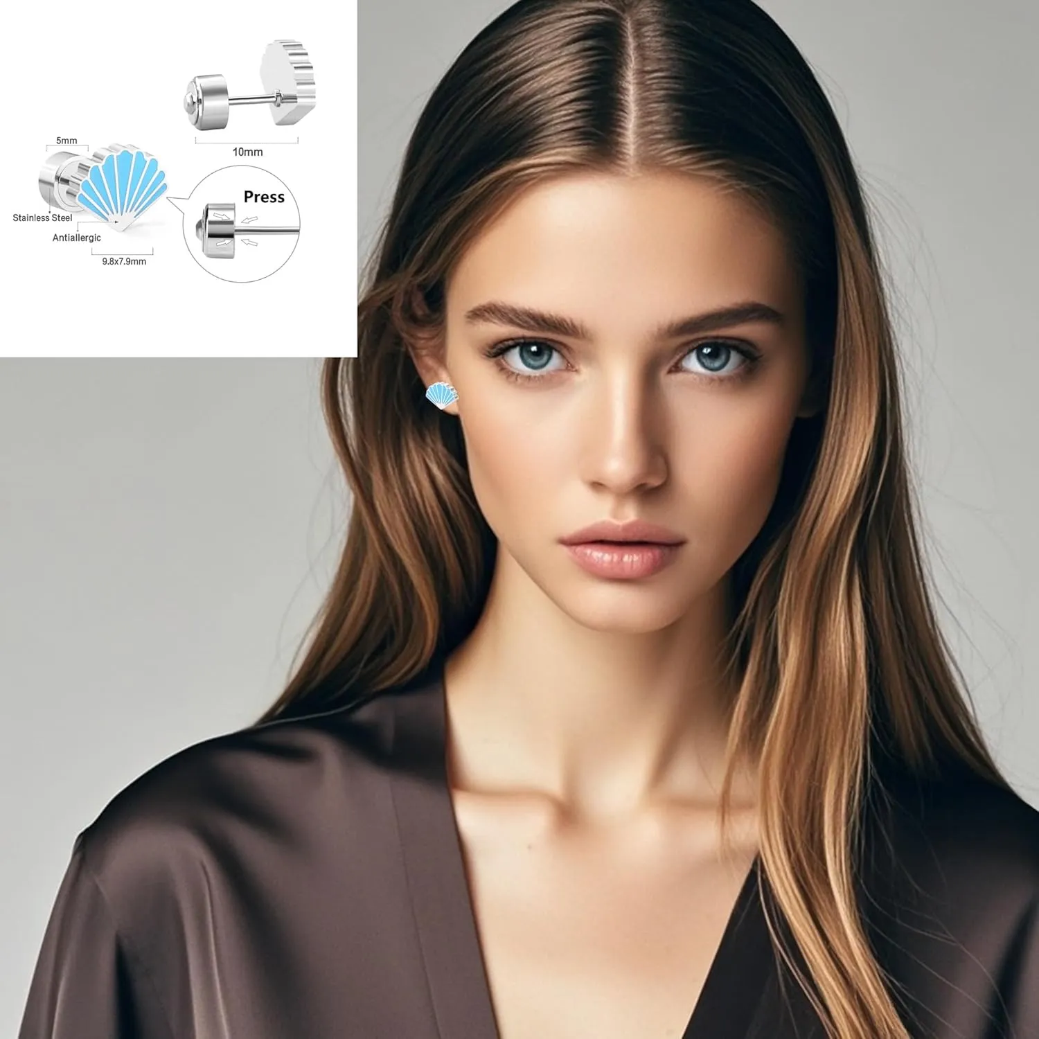8/3 Pairs Stainless Steel Silver Cute Stud Earrings for Women Hypoallergenic Earrings Strawberry Flower Rainbow Stud Earrings Flat Back Earrings for Women Fashion Jewelry Sets