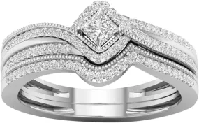 925 Silver Gold Plated Bridal Ring Set Square Cut Vintage/Antique Engagement Wedding Rings for Women Size 5 to 11