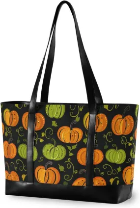 Abstract Pumpkin Patterns Orange and Green trendy womens tote bags for work with zipper for teacher with diaper bolsa para laptop