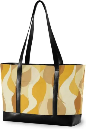 Abstract Yellow Beige Large Capacity womens laptop tote bags with zipper nurse work bags for work with lunch estuche para laptop 14 pulgadas