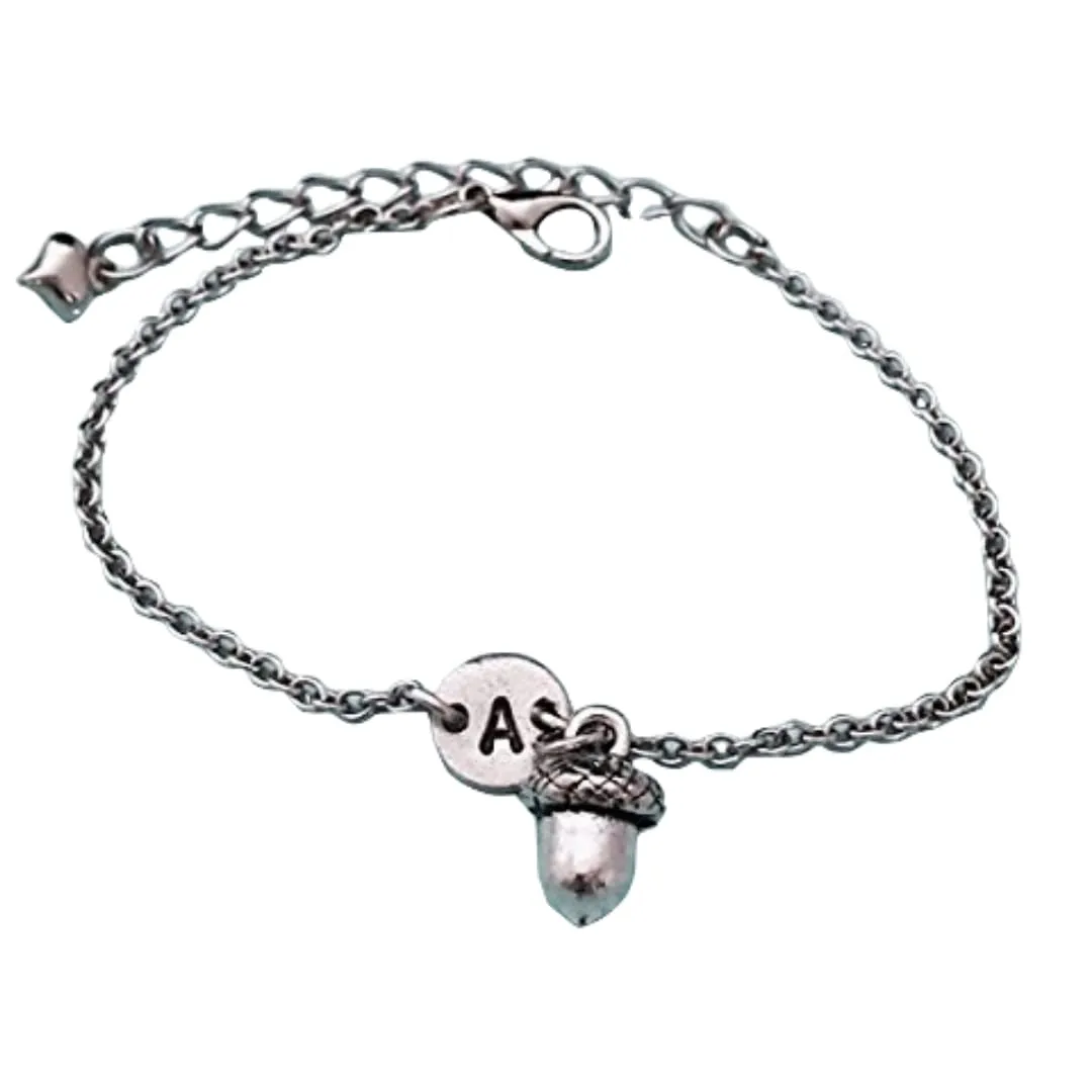 Acorn charm bracelet, acorn charm, adjustable bracelet, nature, personalized bracelet, initial bracelet, monogram
