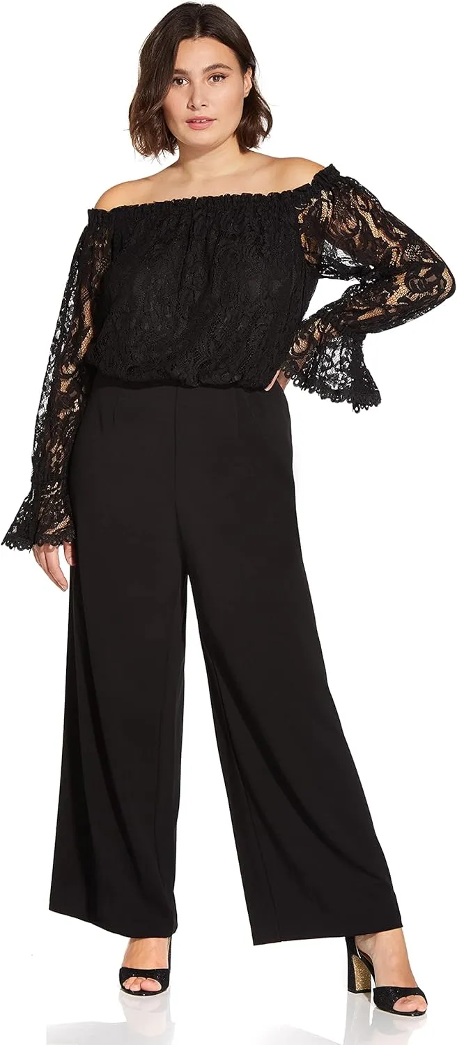 Adrianna Papell Womens Lace and Crepe Jumpsuit