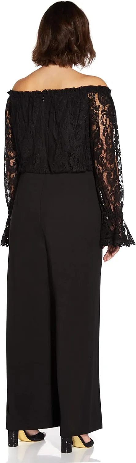 Adrianna Papell Womens Lace and Crepe Jumpsuit