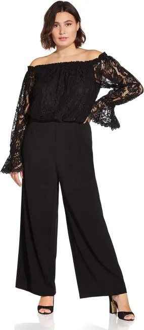 Adrianna Papell Womens Lace and Crepe Jumpsuit
