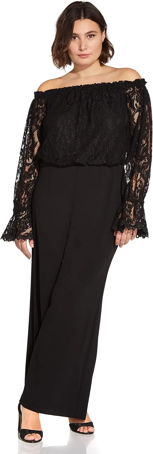 Adrianna Papell Womens Lace and Crepe Jumpsuit