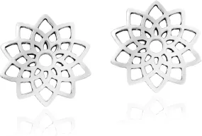 AeraVida Delicate Lotus Blossom Mandala Flower .925 Sterling Silver Post Stud Earrings | Sterling Silver Lotus Blossom Earrings | Earrings For Women