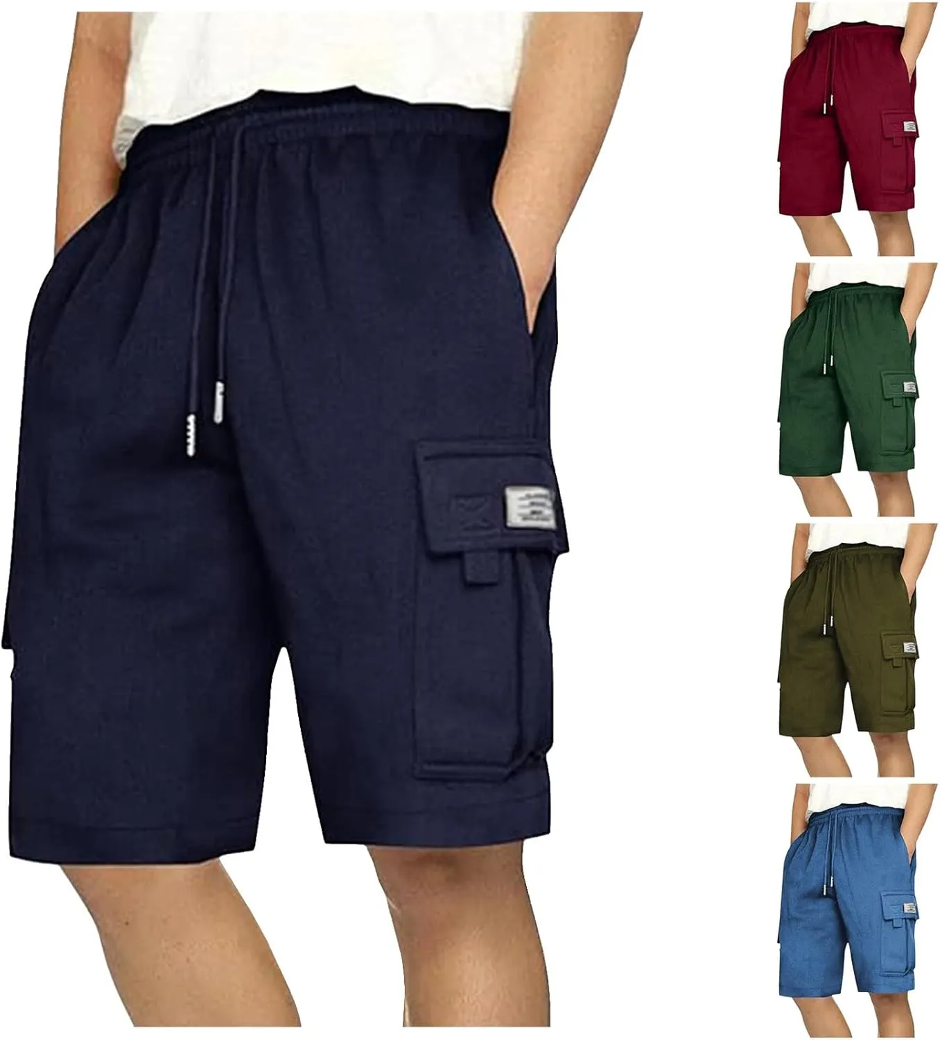 Alalaso Men's Casual Shorts Stretch Cotton Drawstring Summer Beach Stretch High Waisted Breathable Linen Shorts with Pockets