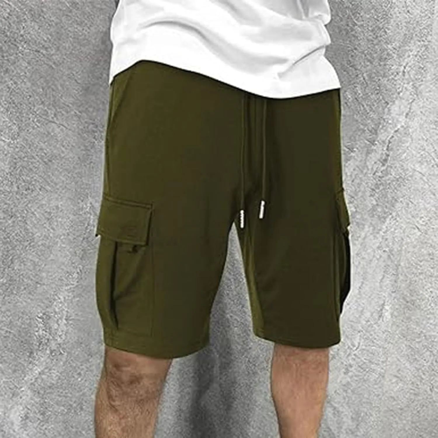Alalaso Men's Casual Shorts Stretch Cotton Drawstring Summer Beach Stretch High Waisted Breathable Linen Shorts with Pockets