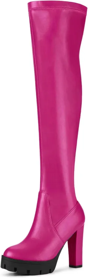 Allegra K Women's Platform Boots Chunky Heel Over Knee High Boots