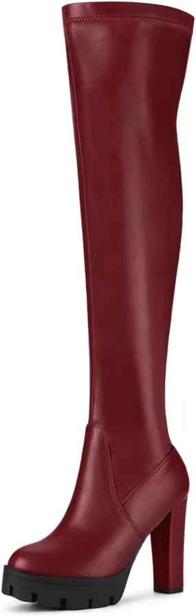 Allegra K Women's Platform Boots Chunky Heel Over Knee High Boots