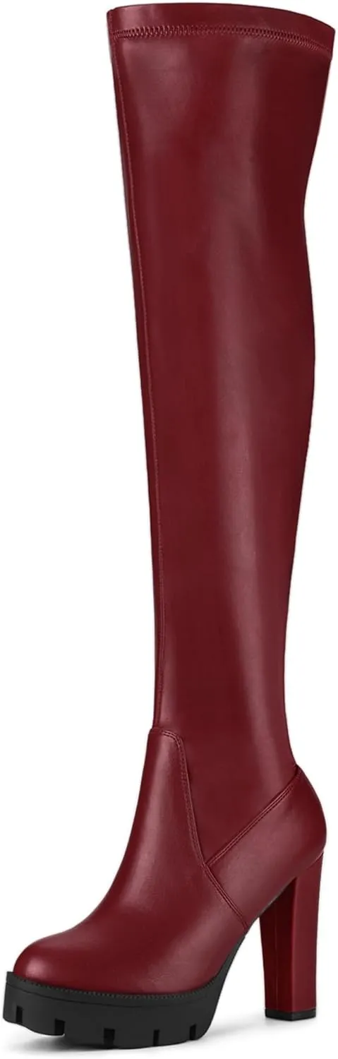 Allegra K Women's Platform Boots Chunky Heel Over Knee High Boots