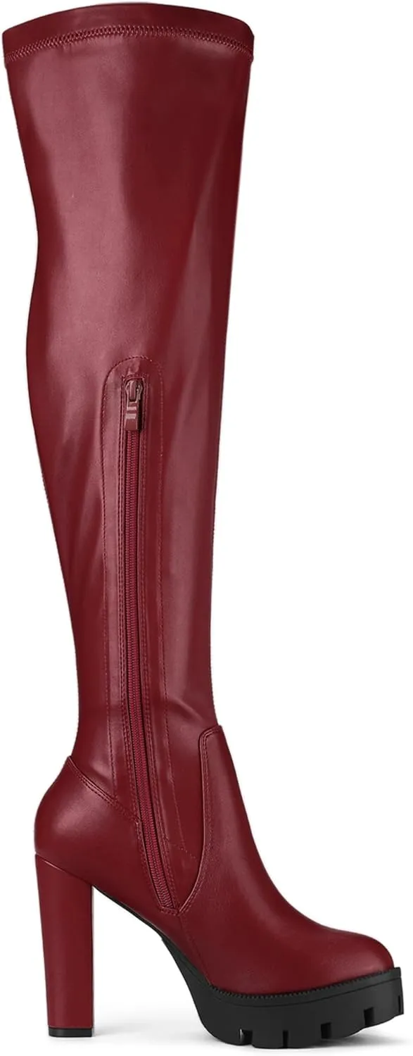 Allegra K Women's Platform Boots Chunky Heel Over Knee High Boots