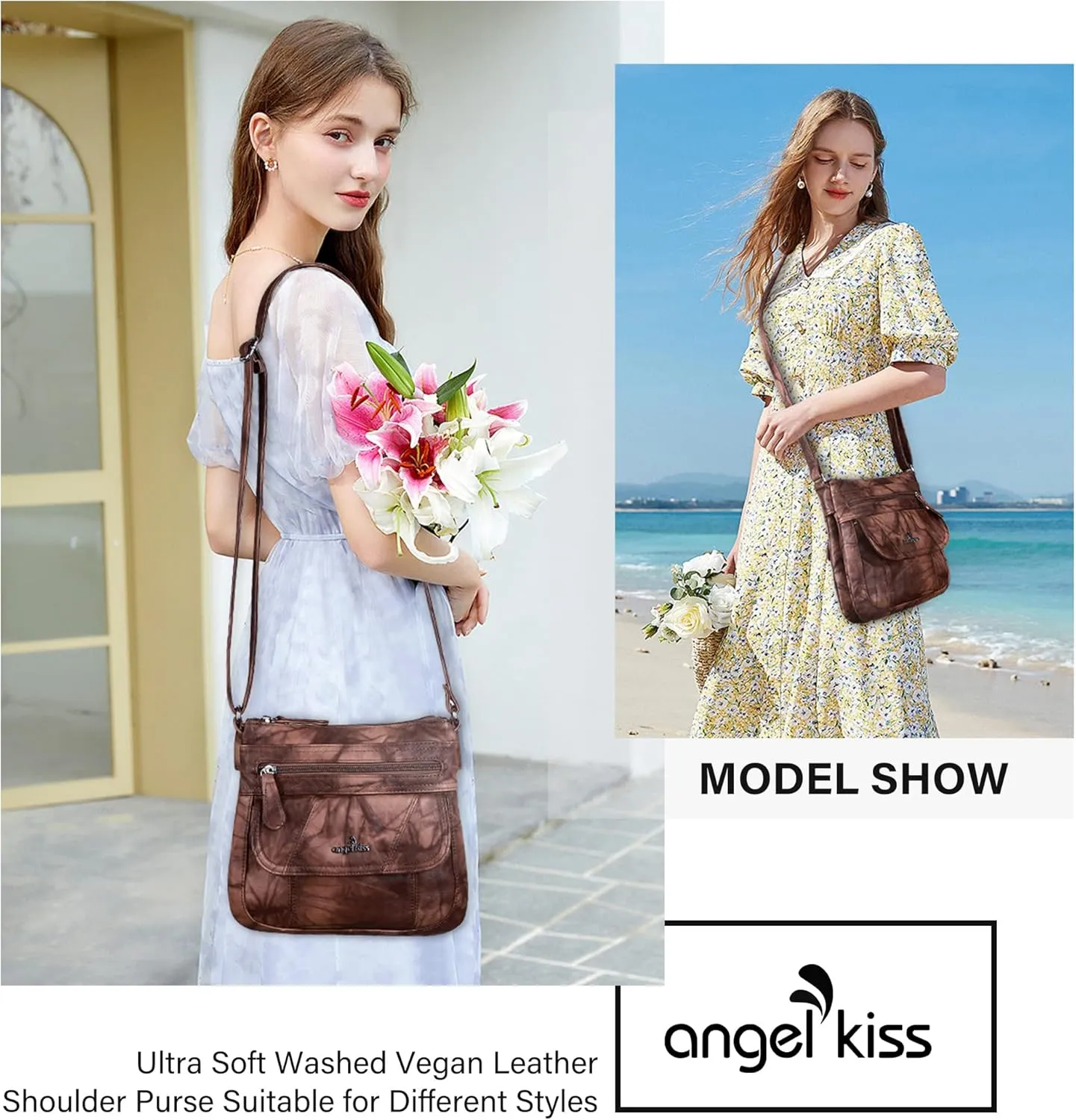 Angelkiss Small Womens Crossbody Bag Leather Shoulder Purse for Women Hobo Bag with Adjustable Shoulder Strap