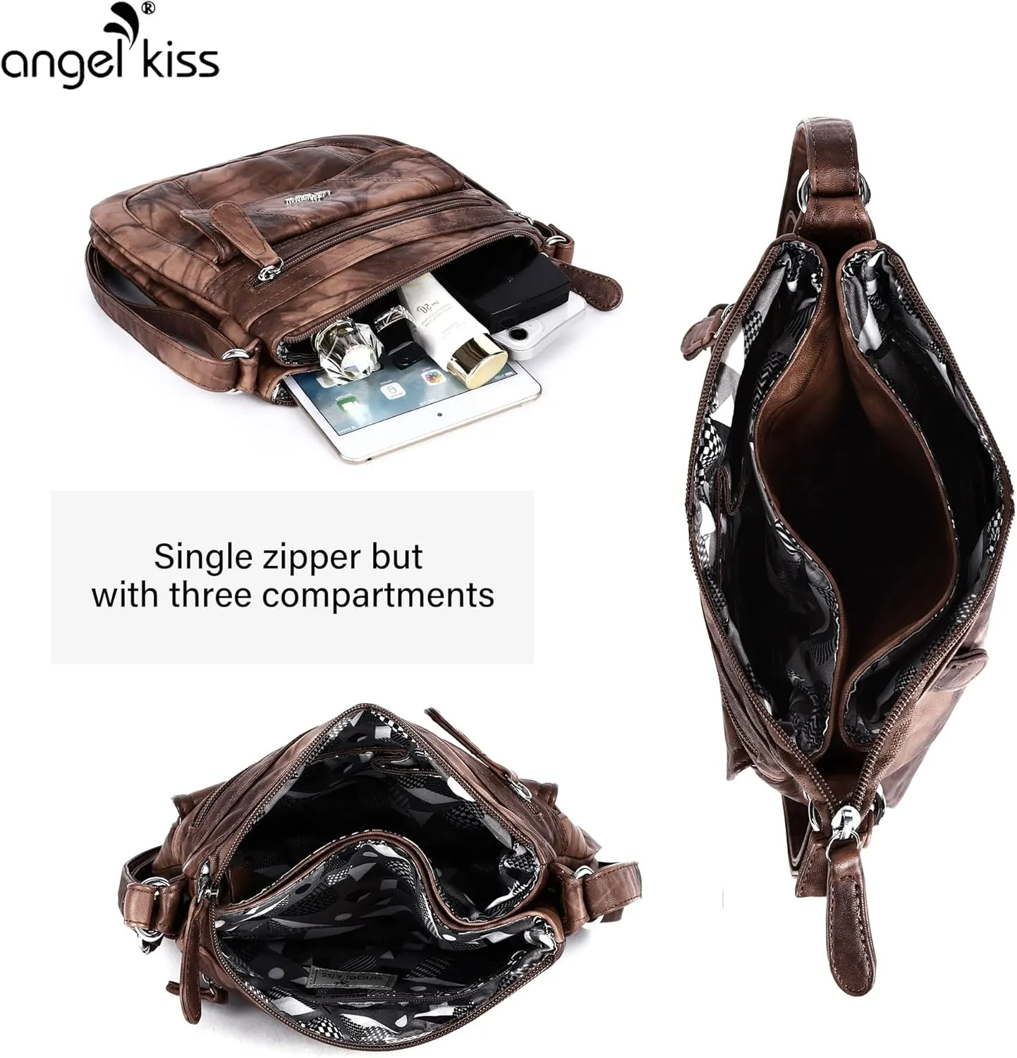 Angelkiss Small Womens Crossbody Bag Leather Shoulder Purse for Women Hobo Bag with Adjustable Shoulder Strap