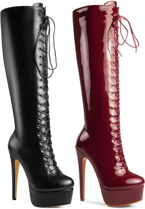 ANN CREEK Women's 'Niwen' Knee High Sexy Fashion Ultra High Stiletto Heels Platform Lace Up Boots