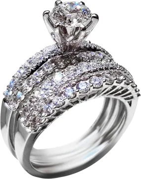 Anniversary for Women Fashion Engagement Ring 925 Silver Wedding Band Bridal Set Round Cut Cubic Zirconia Pave Set