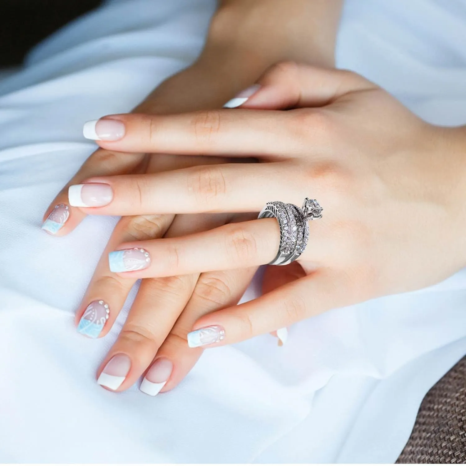 Anniversary for Women Fashion Engagement Ring 925 Silver Wedding Band Bridal Set Round Cut Cubic Zirconia Pave Set