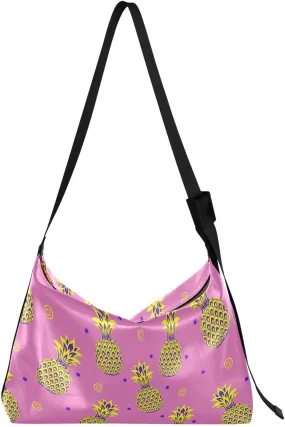 Art Creative Pineapple Hobo Crossbody Bags for Women Leather Large Shoulder Bag Cross Body Trendy Womens Tote Bags Handbag for Travel Shopping