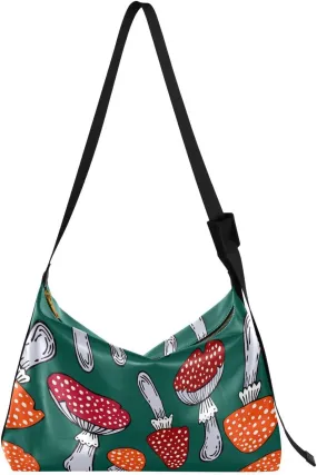 Autumn Polka Dot Mushroom Hobo Crossbody Bags for Women Leather Large Shoulder Bag Cross Body Trendy Womens Tote Bags Handbag for Travel Shopping