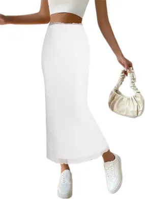 Avanova Women Mesh Bodycon Midi Skirts High Elastic Wasited Elagant Summer Long Skirts