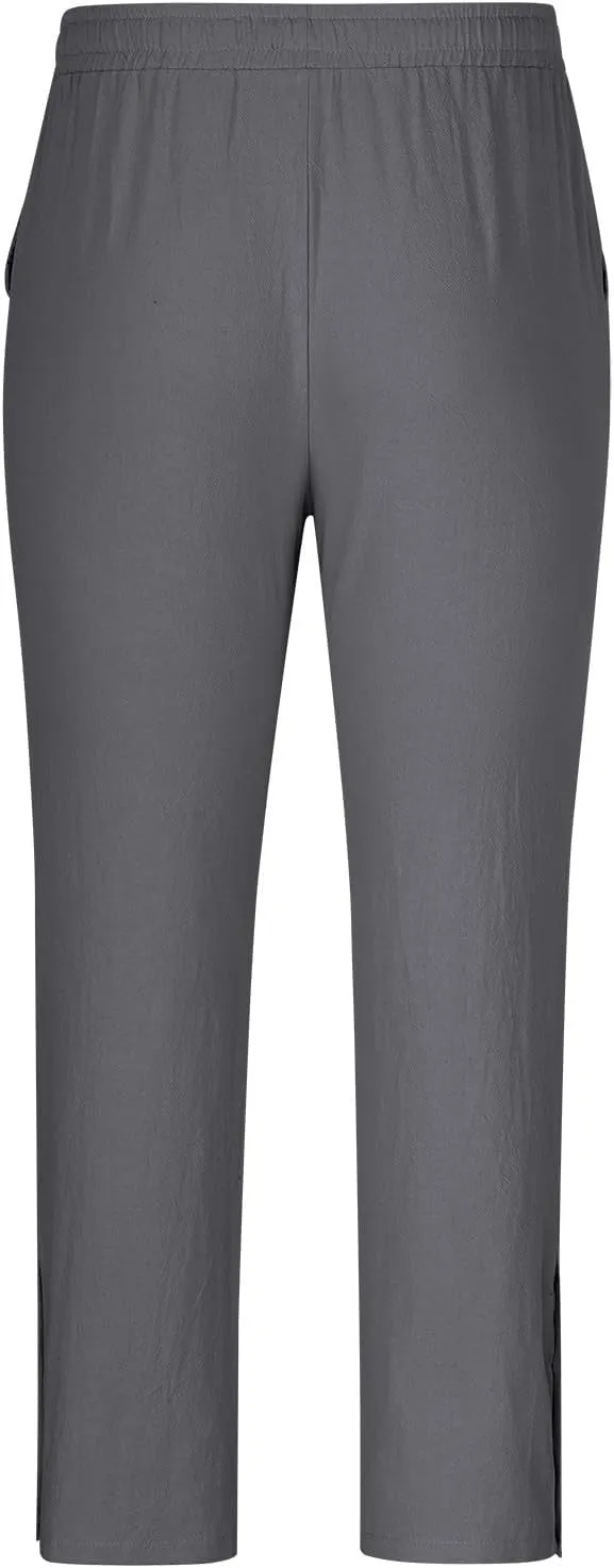 Baggy Linen Pants Men Drawstring Tapered Pants Elastic Waist Trousers Casual Summer Lounge Pants Lightweight Pants