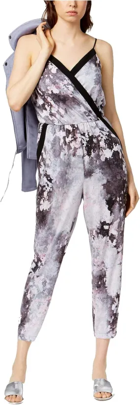 Bar III Womens Cropped Faux-Wrap Jumpsuit Gray XL