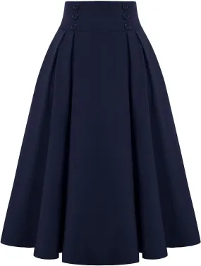 BAXLIMEK Pleated Skirts for Women,2025 Spring Summer Elegant Button High Waist A-Line Midi Skirts,Flowy Swing Boho Skirts