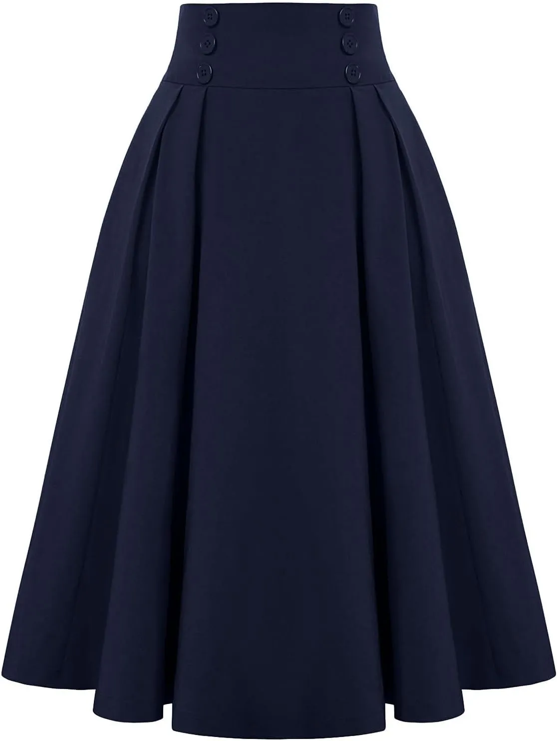BAXLIMEK Pleated Skirts for Women,2025 Spring Summer Elegant Button High Waist A-Line Midi Skirts,Flowy Swing Boho Skirts