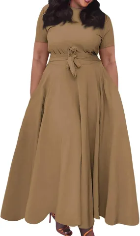 BAXLIMEK Plus Size Dresses for Curvy Women,2025 Spring Elegant Trendy Print Maxi Dress Crewneck Short Sleeve Boho Dress