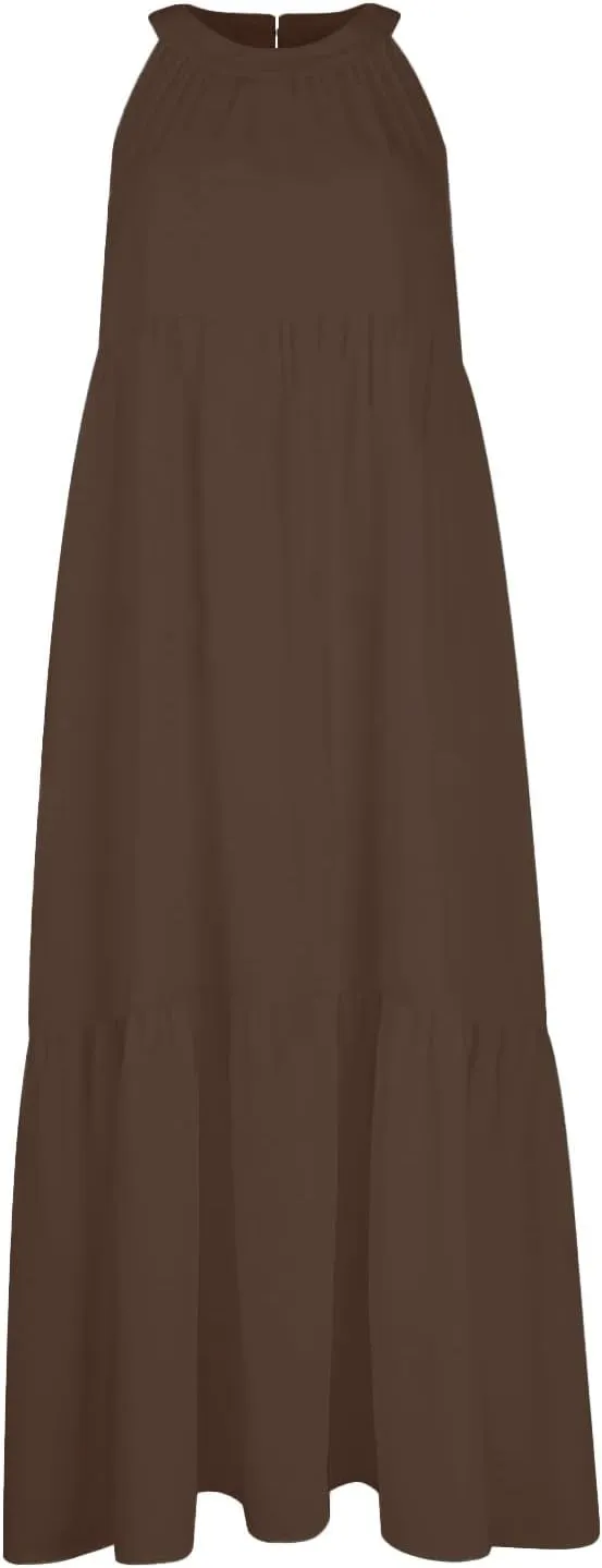 Beach Dresses for Women,2025 Summer Trendy Sleeveless Halter A Line Sundress,Flowy Pleated Tiered Swing Boho Dress