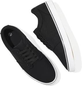 BENPAO Mens White Casual Shoes All Black Fashion Sneakers for Men Low Top Lace Up Canvas Shoes